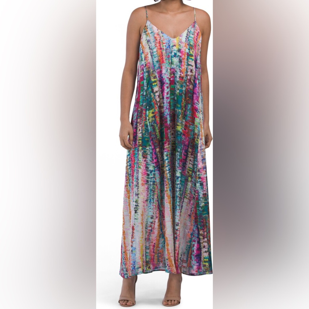 Nicole Miller Abstract Printed Satin Maxi Dress NWT